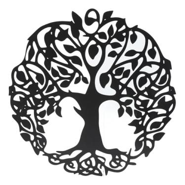 Imagem de CUOFYUNL Placa de parede da árvore da vida, decoração de parede de metal de 11,8 polegadas, escultura de arte de jardim para banheiro, sala de estar, quarto, preto