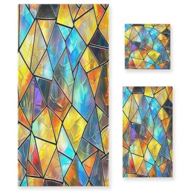 Imagem de xigua Conjunto de toalhas de banheiro com padrão de vitral absorvente macio 3 peças toalha de banho toalha de mão toalhas decorativas para banheiro, academia, hotel, praia, piscina