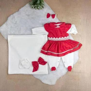 Imagem de Kit Saída Maternidade Menina 05 Peças Lavínia Roupas de Bebê Malha 100