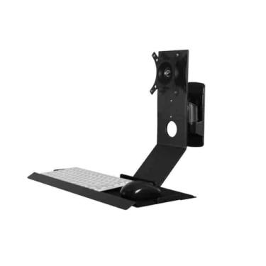 Imagem de Suporte de monitor preto para monitor com cabeça giratória dobrável com bandeja regular para telas de 15-27 polegadas acessórios de mesa