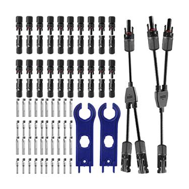 Imagem de 20 Pares de Conectores Cabo Painel Solar Masculino Feminino com Conector Ramificação Tipo Y 1 para 2 e Ferramenta Montagem Chave Fotovoltaico IP67 Acessório DIY