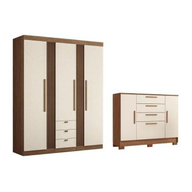 Imagem de Guarda Roupa 2 Peças (1guardaroupa+1cômoda) Qc262 Jatoba/areia - Santos Andirá