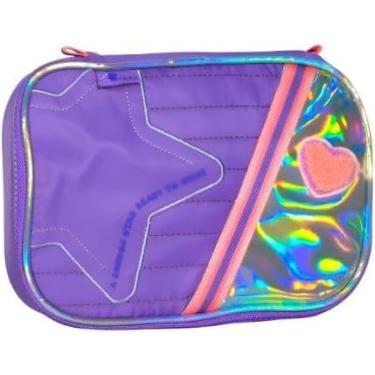 Imagem de Estojo Box Grande Holográfico Roxo – 2 Divisórias Internas, Zíper Reforçado e Alta Capacidade para Material Escolar