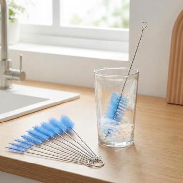 Imagem de Conjunto de escovas de limpeza de nylon, 10 peças de pincéis pequenos para limpeza de precisão, tubos, eletrônicos e limpeza doméstica, cerdas de nylon duráveis, azuis