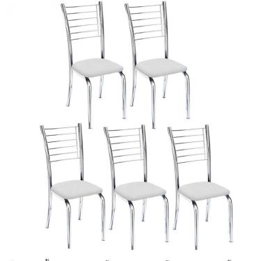 Imagem de Kit 5 Cadeiras De Jantar Lara Cromada Para Cozinha Assento Sintético Branco - Aurora Line