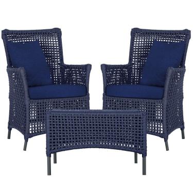 Imagem de 2 Poltronas E 1 Mesa Igapó Alumínio Preta Corda Náutica E10 Azul