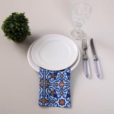 Imagem de Kit 2 Guardanapos De Tecido Estampado Allegra 2 Peças 35cm X 35cm 100% Poliéster - Azulejo