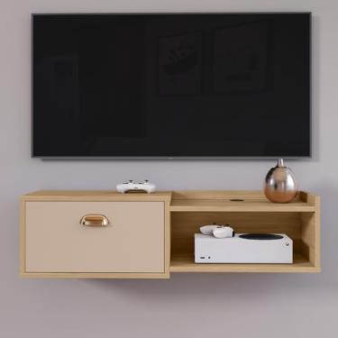 Imagem de Rack Suspenso 90 cm Decoração Home Sala 1 Porta e Nicho Para Parede Quarto Aparador Closet Penteadeira (Off White/Cinamomo 90cm)