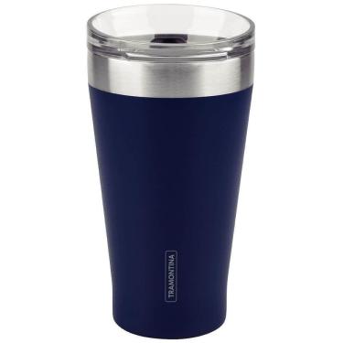 Imagem de Copo Térmico Tramontina Exata Em Aço Inox Parede Dupla Azul Com Tampa 550 Ml 61646525
