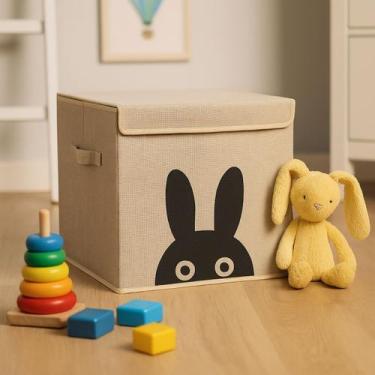 Imagem de Caixa Organizadora Infantil Brinquedos Linho Tampa Baú Okys, Coelho