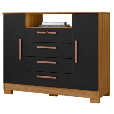 Imagem de Cômoda Madri 4 Gavetas 2 Portas Carvalho Americano Preto - Incorplac -