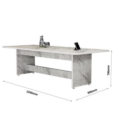 Imagem de Mesa Para Escritório Sala De Reunião 8 Lugares Em MDF Estilo Mármore -