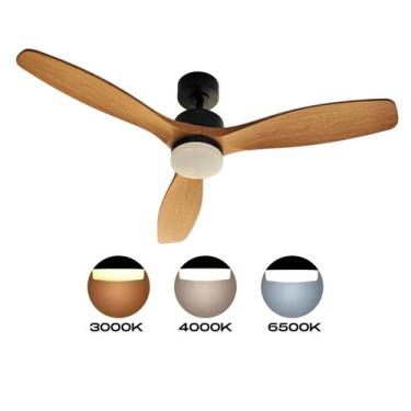 Imagem de Ventilador de Teto Elegant SL Iluminação Preto Fosco com Pás em Madeir