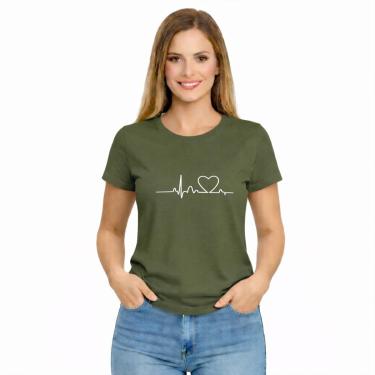 Imagem de Camiseta Feminina Amor Batimento Cardíaco Coração Minimalista-Feminino