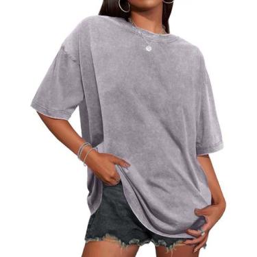 Imagem de Camiseta feminina oversized ADOREJOY XL cinza vintage lavado