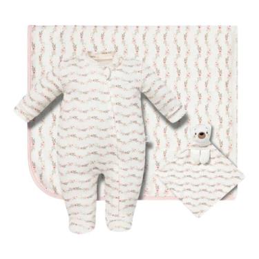 Imagem de Kit Macacão Cueiro e Naninha Hug Presenteável FEMININO, Flores, RN