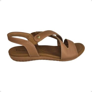 Imagem de Sandalia Ortopédica Couro Usaflex Feminina Elastico R1804, 38, Camel