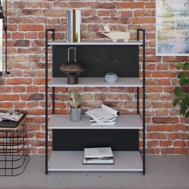 Imagem de Estante com 4 Prateleiras 118x80x33cm com Fundo Yon Branco/Preto - Met
