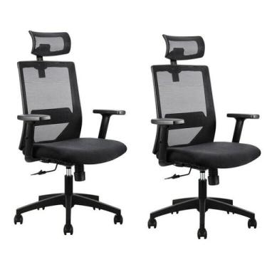 Imagem de Kit 2 Cadeiras Presidente NR17 Office Chicago Preto Rivatti - Espresso