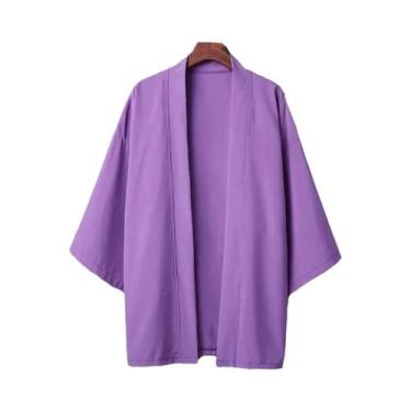 Imagem de Quimono Masculino Preto Leve Tradicional Japonês Haori Yukata Jaqueta 