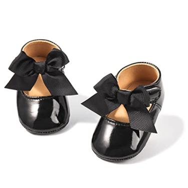 Imagem de HsdsBebe Sapatos femininos Mary Jane sem cadarço antiderrapante sola macia princesa primeiro andador sapatos vestido de casamento, I/Preto, 6-12 meses
