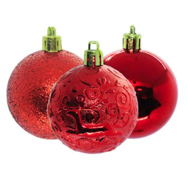 Imagem de Bola de Natal 9 Pcs 6 cm Liso Decorada Vermelho - un