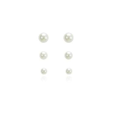 Imagem de Kit 3 Pares De Brincos Pérolas 1 2 3 Furo Joia Folheada B18