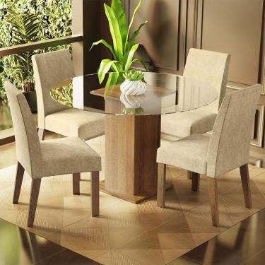 Imagem de Conjunto Sala de Jantar Madesa Maria Mesa Tampo de Vidro Redondo com 4 Cadeiras - Rustic/Imperial