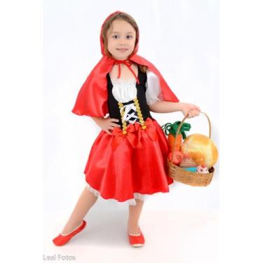 Imagem de Vestido Chapeuzinho Vermelho Fantasia Infantil Com Capuz Festa Anivers