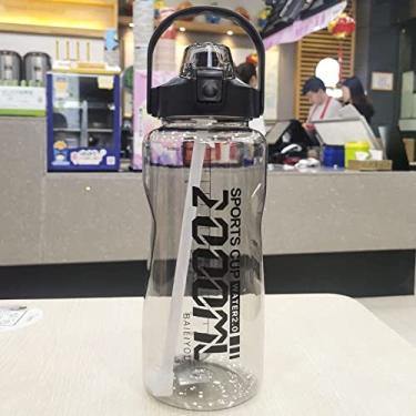 Imagem de 1. 5L/2L Garrafa de água de grande capacidade Viagens ao ar livre A alta temperatura resistente a palha plástica esportes adultos portáteis (Capacity : 1.5L, Color : Black)