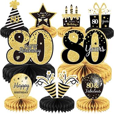 Imagem de 9 Pieces 80th Birthday Decoration 80th Birthday Centerpieces for Tables Decorations Cheers to 80 Years Honeycomb Table Topper for Men and Women Eighty Years Birthday Party Decoration Supplies(80th)