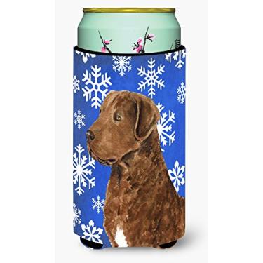 Imagem de Chesapeake Bay Retriever Winter Snowflakes Holiday Tall Boy Beverage Insulator Beverage Insulator Hugger