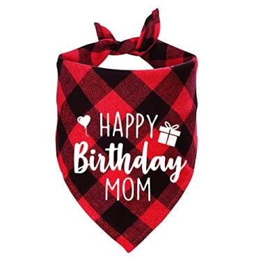 Imagem de Ptzizi Bandana triangular impressa engraçada xadrez vermelho feliz aniversário mãe cachorro cachorro impresso pequeno, médio grande menina cachorro de estimação festa de aniversário cachecol acessórios presente para amantes de cães de estimação presente