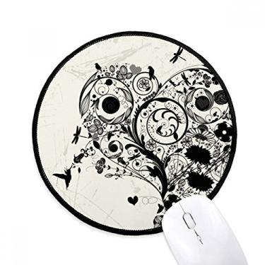 Imagem de DIYthinker Plantas de flores preto branco arte contorno de grão tapete de mouse desktop escritório tapete redondo para computador