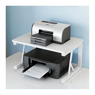 Imagem de KIZQYN Suporte de impressora impressora doméstica copiadora prateleira de armazenamento materiais de escritório rack de acabamento de mesa impressora de mesa de madeira de metal multicamadas (cor: 2 camadas 02)