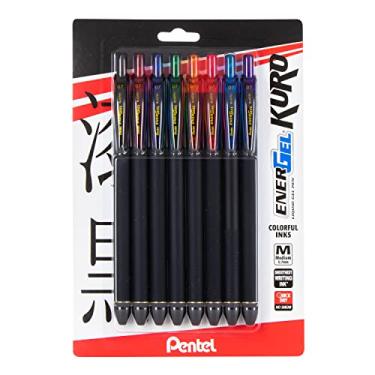Imagem de Pentel Caneta de gel líquido EnerGel Kuro (0,7 mm), linha média, tinta sortida, pacote com 8 (BL437R1BP8M)