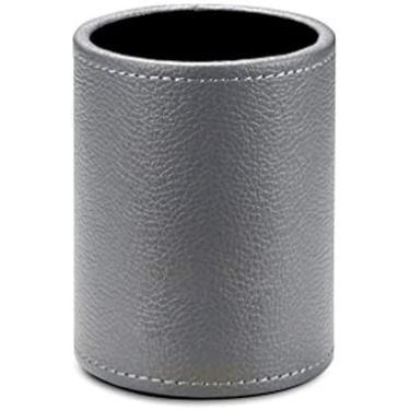 Imagem de Suporte De Caneta De Couro Material De Escritório Armazenamento De Mesa Tubo De Armazenamento Multifuncional Criativo De Moda [Cinco Cores] Porta-lápis Multiuso,Cinza,Redondo,Collector88