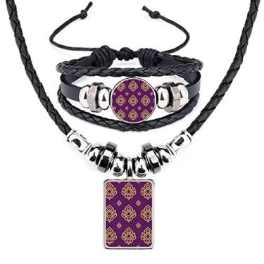 Imagem de Kingdom Conjunto de joias de pulseira de couro com ilustração artística roxa dourada