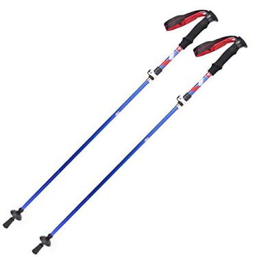 Imagem de N/P Pacote com 2 peças de mastro dobrável para viagem, trilha, com bolsa de transporte, bengala dobrável ultraleve ajustável, suporte portátil para mobilidade para mulheres, homens, caminhadas, presente, azul