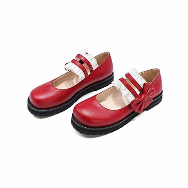 Imagem de CountryWomen Sapatilha japonesa Sweet Lolita Hollow Heart Maid plataforma para cosplay Mary Jane, Vermelho, 6 Wide Big Kid