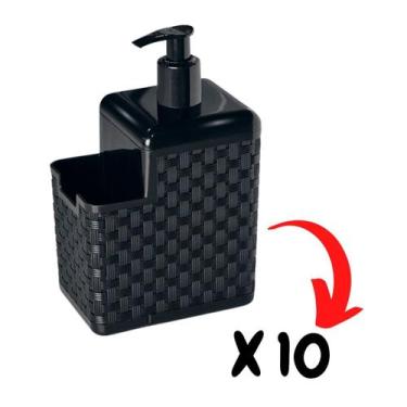 Imagem de Kit 10 Porta Detergente E Esponja Bico Dispenser 2Em1 Preto - Arqplast