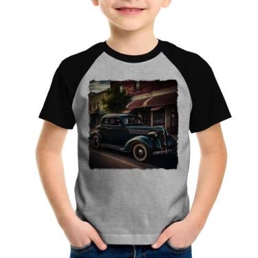 Imagem de Camiseta Raglan Infantil Carro Vintage Na Cidade - Foca Na Moda