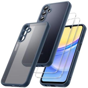 Imagem de JETech 3 em 1 Capa Fosca para Samsung Galaxy A15 5G / 4G 6,5 Polegadas, com Protetor de Tela Vidro Temperado de 2 Pacotes, Case Capinha de Telefone Fosca com Proteção para Câmara (Marinha)