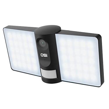 Imagem de OSI Black Wi-Fi Wireless Smart FloodLight Camera, detecção humana, áudio bidirecional, alarme de sensor de movimento, gravação de áudio e vídeo, com Alexa e Google, cartão SD de 32 GB incluído