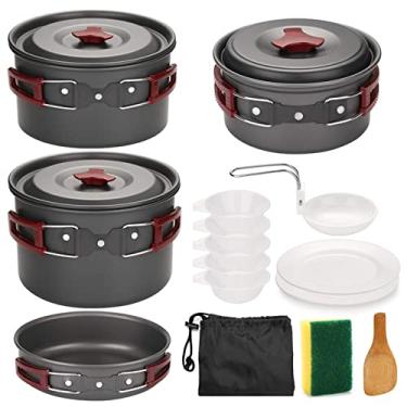 Imagem de Conjunto de utensílios de cozinha para acampamento, panelas de grande capacidade, antiaderentes, leves, conjunto de cozinha, equipamento de cozinha ao ar livre, para caminhadas, piquenique em família