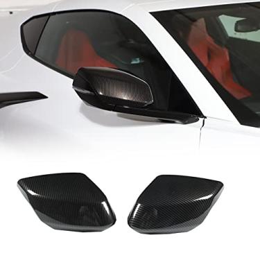 Imagem de Tampa do espelho retrovisor de porta compatível com Chevrolet Corvette C8 2020-2023, capa de espelho retrovisor ABS para retrovisor, tampa protetora para retrovisor, 2 peças (padrão de fibra de carbono preto)