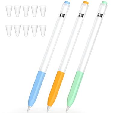Imagem de JOOSKO [Pacote com 3] Capa compatível com Apple Pencil 1ª geração, capa de silicone translúcido de duas cores, [com 10 capas de ponta] para Apple Pencil 1ª geração (azul celeste, amarelo, menta)