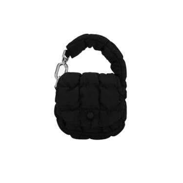 Imagem de Super Mini Bolsa Acolchoada Puffer Bolsa Clutch Bolsa de Mão Feminina Acolchoada de Nylon Bolsa Noturna Charm Bolsa de Batom, Preto, Mini