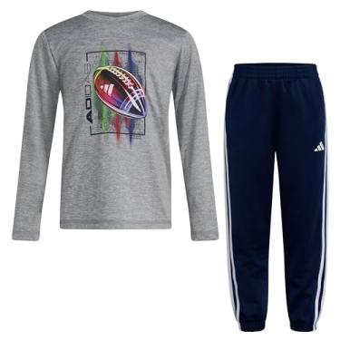 Imagem de adidas Conjunto de 2 peças para meninos e camiseta de poliéster Mélange de manga comprida, Futebol americano cinza médio, 3T