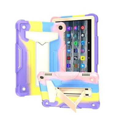Imagem de Capa segura para crianças com suporte vertical em forma de T para Amazon Kindle Fire HD 8 2022 capa de tablet à prova de choque de corpo inteiro coque (rosa colorido, Fire HD 8 2022)